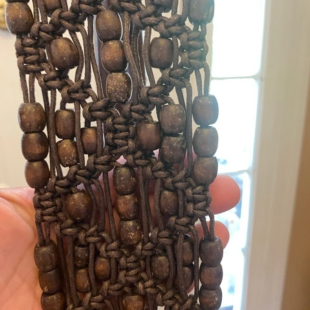 NWOT TOMMY VAHAM BROWN WOVEN BEADED AND LEATHER BELT - Picture 2 of 7